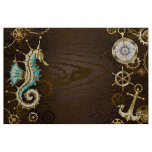 Wooden Background with Mechanical Seahorse Fabric