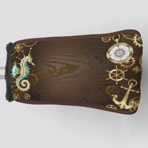Wooden Background with Mechanical Seahorse Golf Head Cover