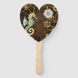 Wooden Background with Mechanical Seahorse Hand Fan