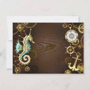 Wooden Background with Mechanical Seahorse Invitation