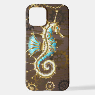 Wooden Background with Mechanical Seahorse iPhone 12 Case