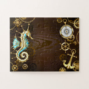 Wooden Background with Mechanical Seahorse Jigsaw Puzzle