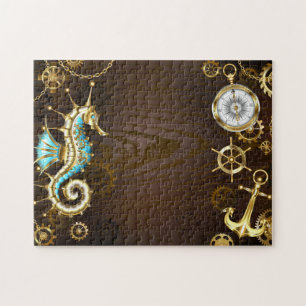 Wooden Background with Mechanical Seahorse Jigsaw Puzzle