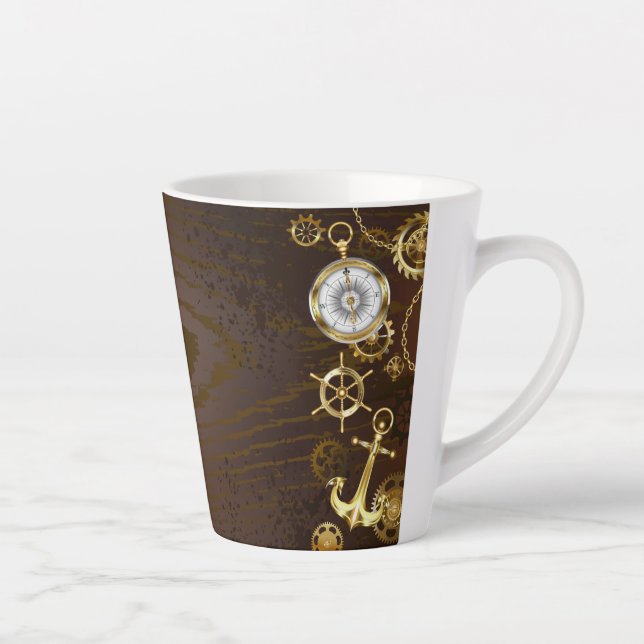 Wooden Background with Mechanical Seahorse Latte Mug (Right)