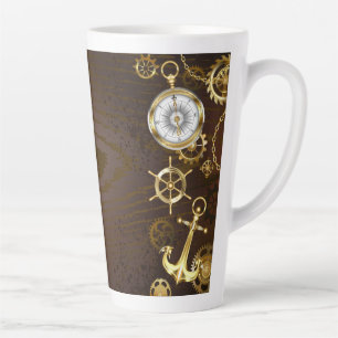 Wooden Background with Mechanical Seahorse Latte Mug