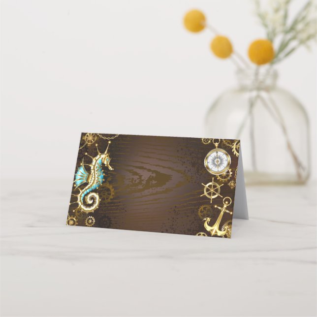 Wooden Background with Mechanical Seahorse Loyalty Card (Front)