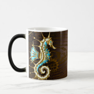 Wooden Background with Mechanical Seahorse Magic Mug