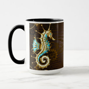 Wooden Background with Mechanical Seahorse Mug