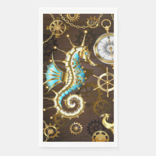 Wooden Background with Mechanical Seahorse Napkin