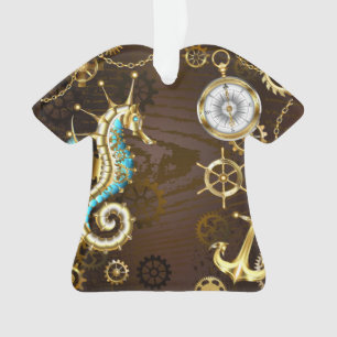 Wooden Background with Mechanical Seahorse Ornament