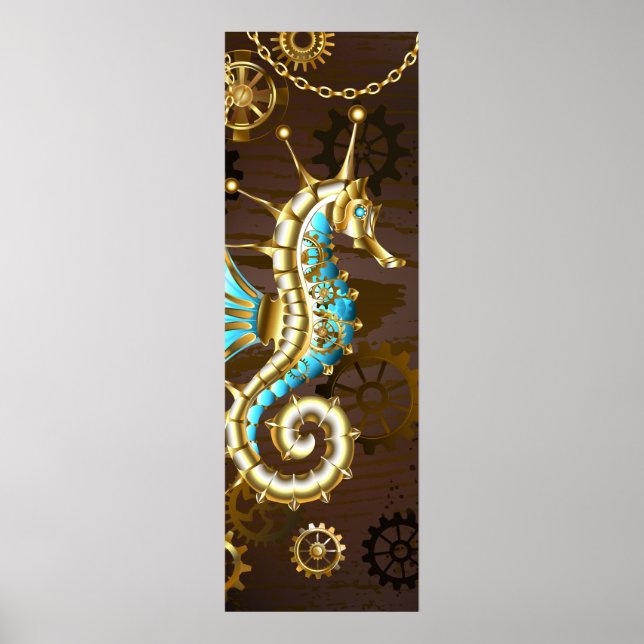 Wooden Background with Mechanical Seahorse Poster (Front)