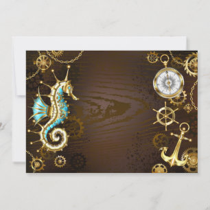 Wooden Background with Mechanical Seahorse Save The Date