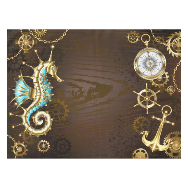 Wooden Background with Mechanical Seahorse Tablecloth (Front (Horizontal))