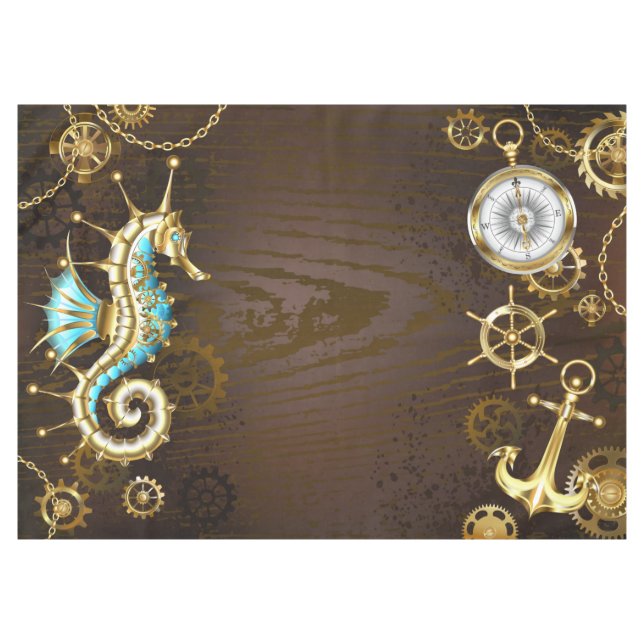 Wooden Background with Mechanical Seahorse Tablecloth (Front (Horizontal))
