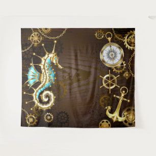 Wooden Background with Mechanical Seahorse Tapestry