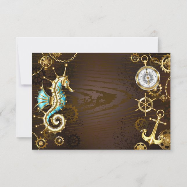 Wooden Background with Mechanical Seahorse Thank You Card (Front)