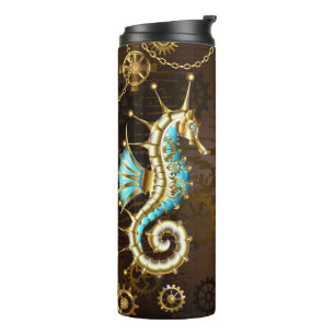 Wooden Background with Mechanical Seahorse Thermal Tumbler