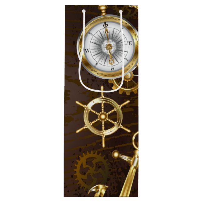 Wooden Background with Mechanical Seahorse Wine Gift Bag (Front)