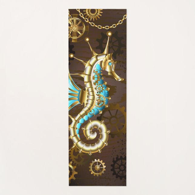 Wooden Background with Mechanical Seahorse Yoga Mat (Front)