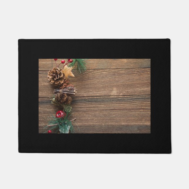wooden background with pine cones       doormat (Front)