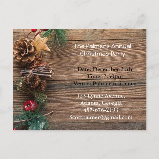 wooden background with pine cones invitation postcard (Front)