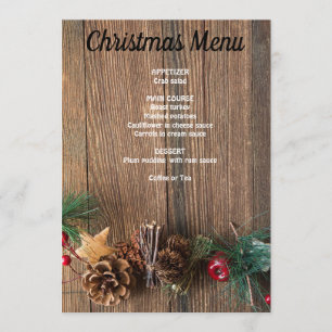 wooden background with pine cones menu
