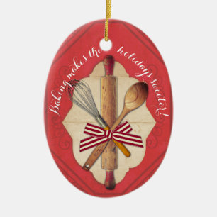 Wooden baking utensils bow Christmas ornament