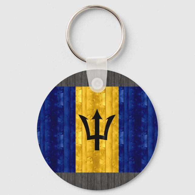 Wooden Barbadian Flag Key Ring (Front)