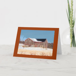 Wooden Barn with Snow and Crop Stalks Card