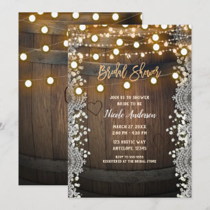 Wooden Barrel Carved Heart Lights Bridal Shower Invitation