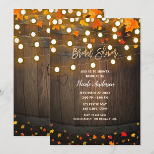 Wooden Barrel Fall Leaves & Lights Bridal Shower Invitation