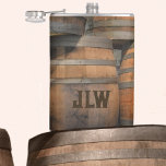 Wooden Barrel Kegs Monogrammed  Photographic Hip Flask<br><div class="desc">Embrace rugged charm with this Wooden Barrel Kegs Photographic Flask, featuring an aged barrel design that perfectly captures a rustic, liquor-inspired vibe. Personalise it with a monogram or initials for a truly unique gift, ideal for the gentlemen in your life—whether it's your groomsman, brother, father, husband, or partner. Perfect for...</div>