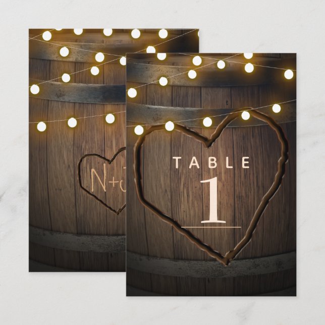 Wooden Barrel Lights Rustic Wedding Table Number (Front/Back)