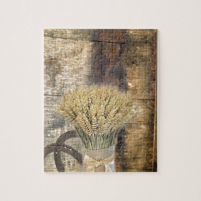 Wooden Barrel western country horseshoe wheat Jigsaw Puzzle (Vertical)