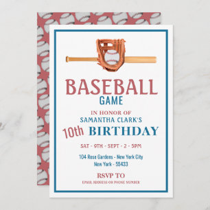Wooden Baseball Bat, Baseball Game Birthday Party Invitation