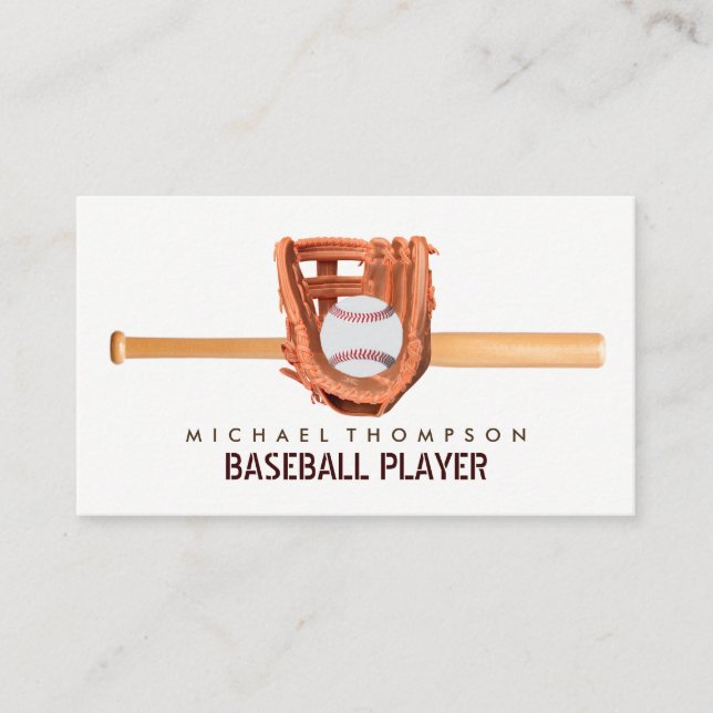 Wooden Baseball Bat & Gear, Baseball Player, Coach Business Card (Front)