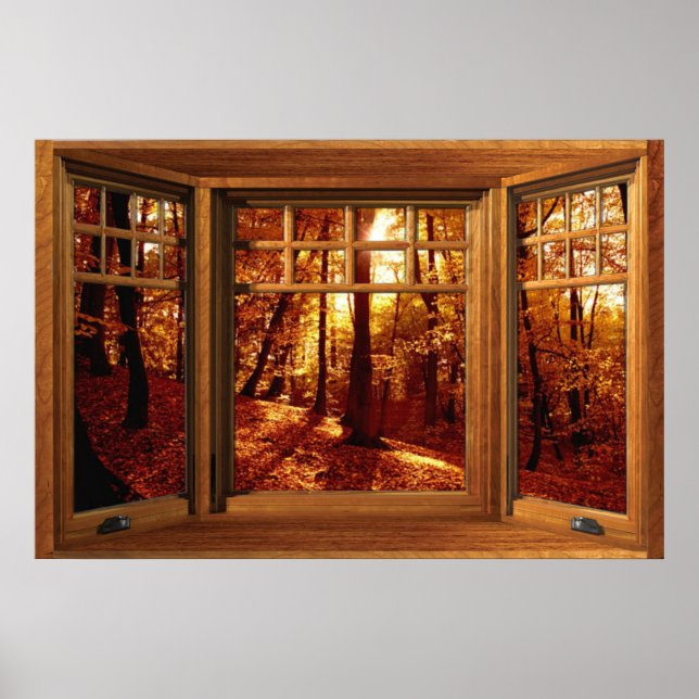 Wooden Bay Window Illusion - Autumn View Poster (Front)