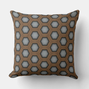 Wooden Beehive Brown and Grey Design Throw Pillow