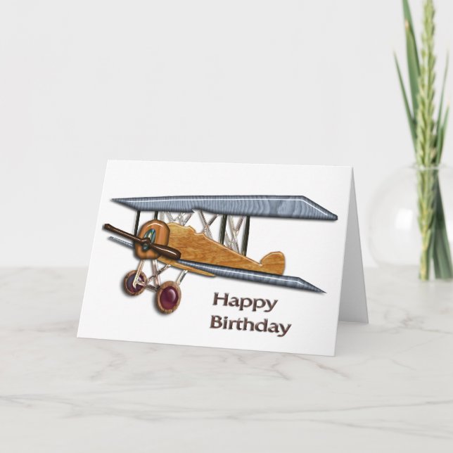 Wooden Biplane Birthday Card (Front)