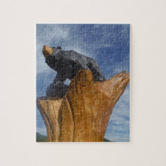 Wooden Black / Brown bear with blue sky Jigsaw Puzzle