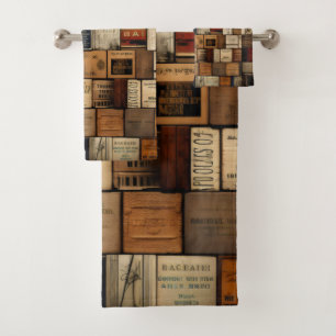 Wooden Block Typography and Art Collage 2 Bath Towel Set