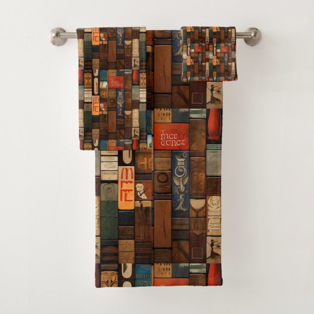 Wooden Block Typography and Art Collage 3 Bath Towel Set (Insitu)