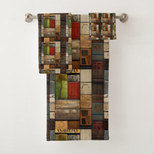 Wooden Block Typography and Art Collage 4 Bath Towel Set