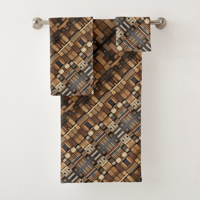Wooden Block Typography and Art Collage 9 Bath Towel Set (Insitu)