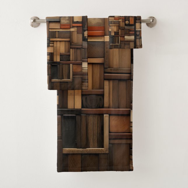 Wooden Block Typography and Art Collage Bath Towel Set (Insitu)