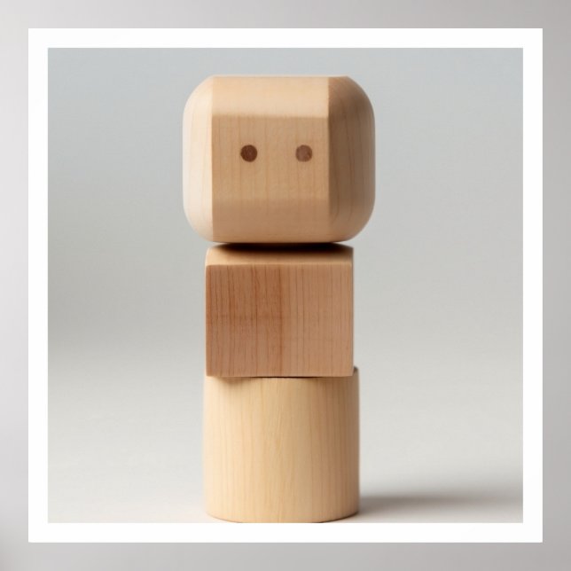 Wooden Block with Carved Face Poster (Front)