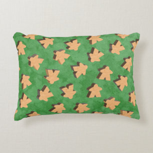 Wooden Board Game Meeple on Green Decorative Cushion