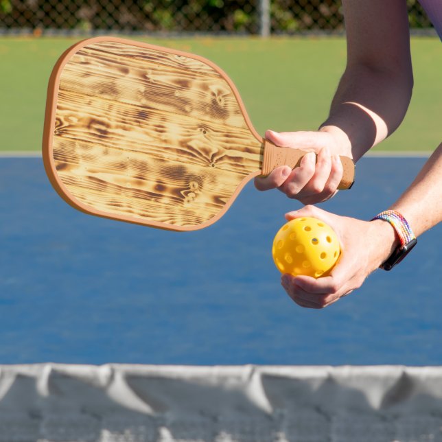 Wooden Board Nature Brown Wood Carved Texture Pickleball Paddle (Insitu)