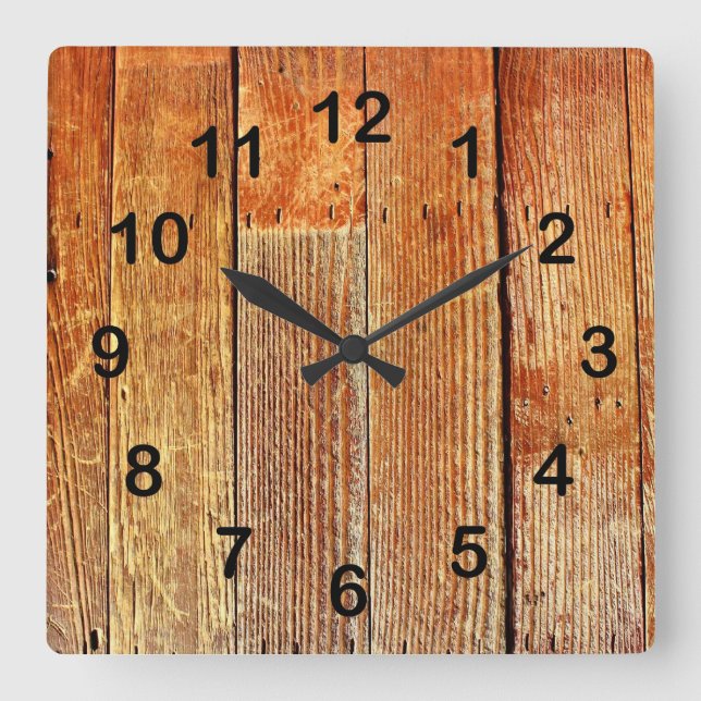 Wooden board texture square wall clock (Front)