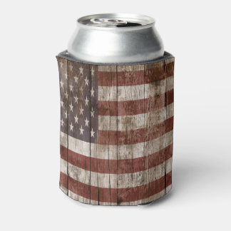 Wooden Boards American Flag Can Cooler